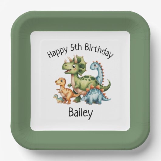 Personalisiert Kids Dinosaurier Geburtstag Pappteller (Vorderseite)