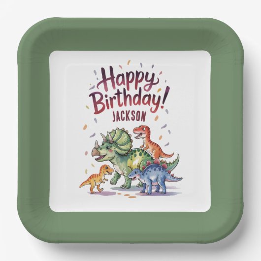 Personalisiert Kids Dinosaurier Geburtstag Pappteller (Vorderseite)