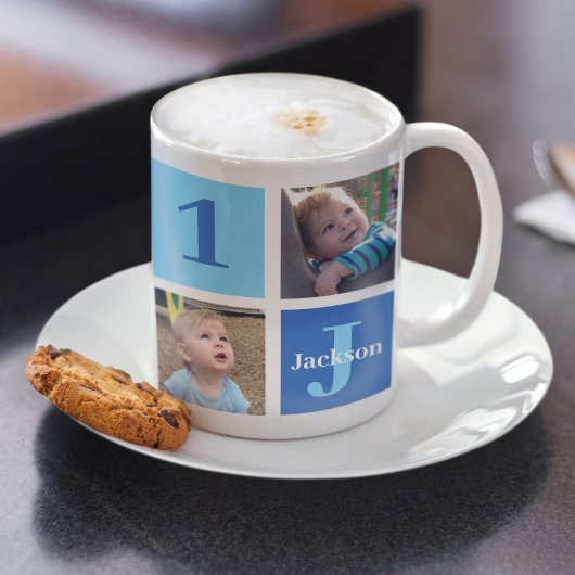 Personalisiert Kids Foto Collage Niedlich Blue Kaffeetasse