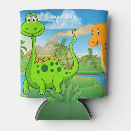 Personalisiert Kids Green Orange Dinosaurier Dosenkühler (Vorderseite)