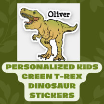 Personalisiert Kids Green T-REX Dinosaurier Sticke