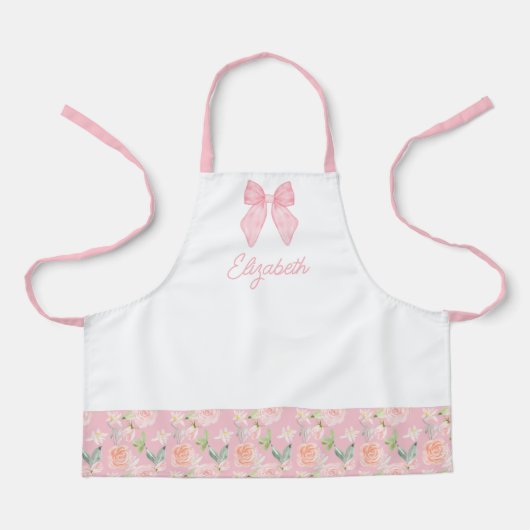 Personalisiert Kids Pink Bow Floral School Schürze (Vorderseite)