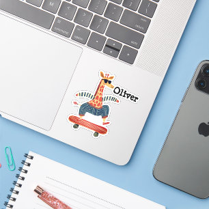 Personalisiert Kids Skater Giraffe Stickers Aufkleber
