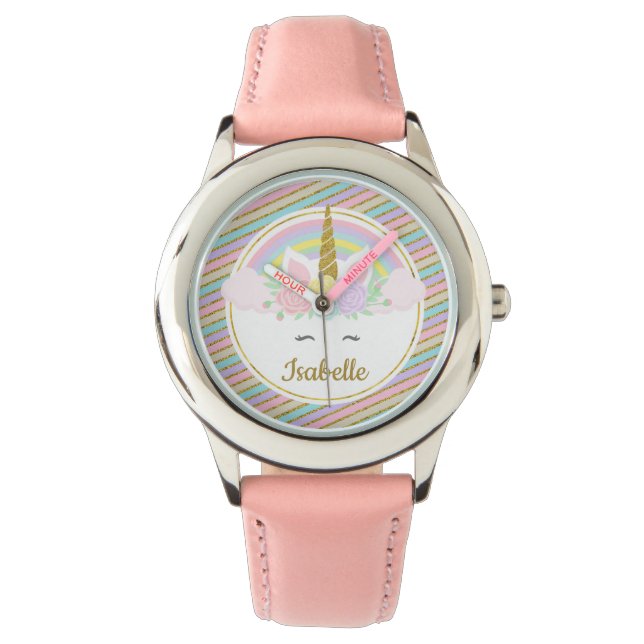 Personalisiert Kids Unicorn Watch Armbanduhr (Vorderseite)