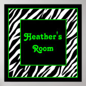 Personalisiert Kids Wall Decke - Zebra & Lime Gree Poster (Vorne)