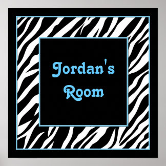 Personalisiert Kids Wall Decke - Zebra und Blau Poster