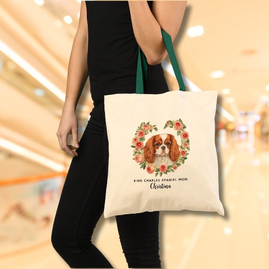 Personalisiert King Charles Spaniel Floral Heart Tragetasche