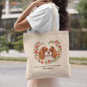 Personalisiert King Charles Spaniel Floral Heart Tragetasche