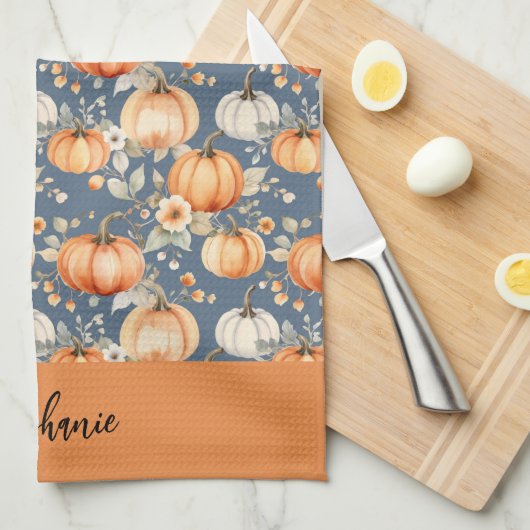 Personalisiert Kitchenette Schürze Pumpkins Geschirrtuch (Viertel Falte)