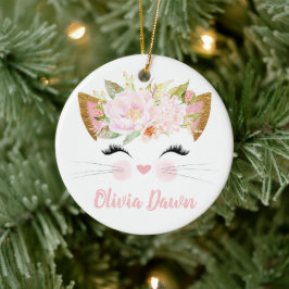 Personalisiert Kitten Face Girl's Pink Keramik Ornament