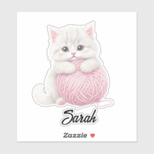 Personalisiert   Kitten Garn Spielzeit Aufkleber