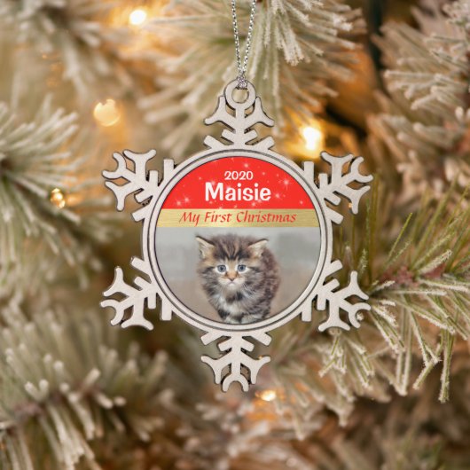 Personalisiert Kittens Erstes Foto Snowfl Schneeflocken Zinn-Ornament (Baum)