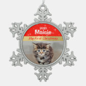 Personalisiert Kittens Erstes Foto Snowfl Schneeflocken Zinn-Ornament (Vorderseite)