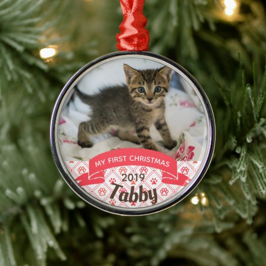 Personalisiert Kittens erstes Foto zu Weihnachten Ornament Aus Metall (Baum)