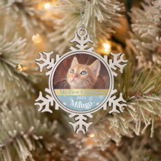 Personalisiert Kittens erstes Foto zu Weihnachten Schneeflocken Zinn-Ornament
