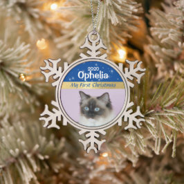 Personalisiert Kittens erstes Foto zu Weihnachten Schneeflocken Zinn-Ornament