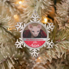 Personalisiert Kittens erstes Foto zu Weihnachten Schneeflocken Zinn-Ornament