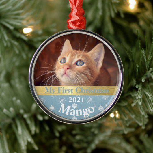Personalisiert Kitten's First Christmas Foto Metal Ornament Aus Metall (Baum)