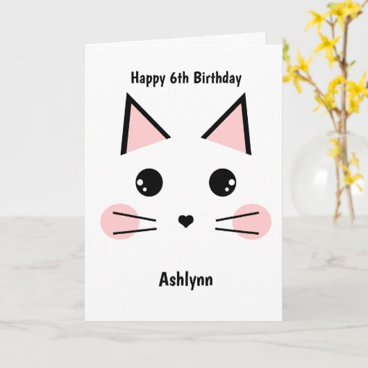 Personalisiert Kitty Cat Geburtstag Karte (Gelbe Blume)