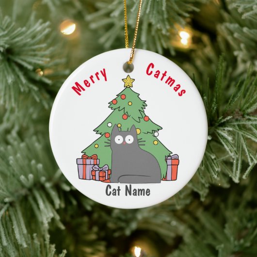 Personalisiert Kitty Cat Weihnachtsgraukatze Keramik Ornament (Baum)