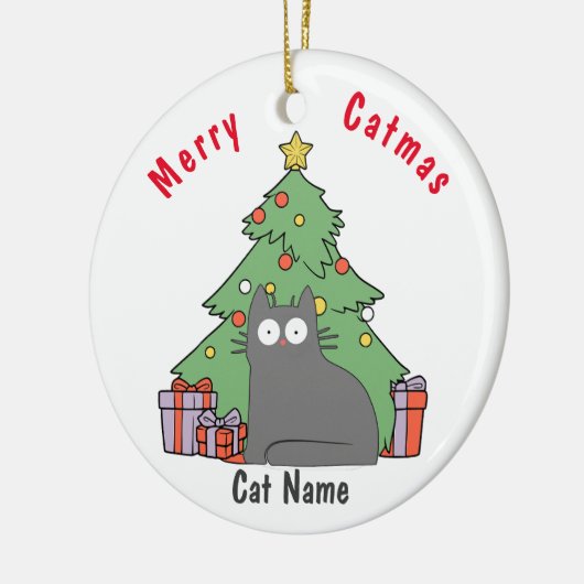 Personalisiert Kitty Cat Weihnachtsgraukatze Keramik Ornament (Links)