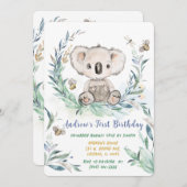 Personalisiert Koala Boy Erster Geburtstag Einladung (Vorne/Hinten)