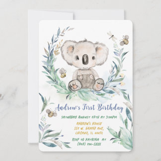 Personalisiert Koala Boy Erster Geburtstag Einladung