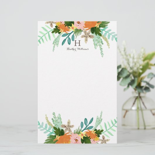Personalisiert | Küstenfloral Briefpapier (Stehend Vorderseite)