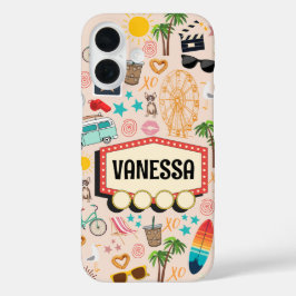 Personalisiert L.A. Vibes Doodle iPhone 16 Hülle