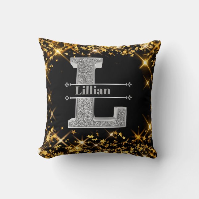 Personalisiert L Anfangssilbermonogramm Ihr Name Kissen (Vorderseite)