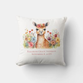 Personalisiert Lama Wildblumen Watercolor Baby Kissen