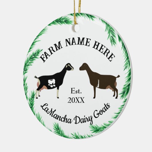 Personalisiert LaMancha Dairy Goat Pine Wreath Keramik Ornament (Links)