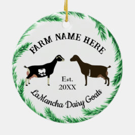 Personalisiert LaMancha Dairy Goat Pine Wreath Keramik Ornament