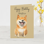 Personalisiert Laughing Shiba Inu Karte (Gelbe Blume)