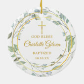 Personalisiert Laurel Garland Gold Boy Girl Taufe Keramik Ornament (Hinten)