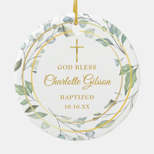 Personalisiert Laurel Garland Gold Boy Girl Taufe Keramik Ornament (Hinten)