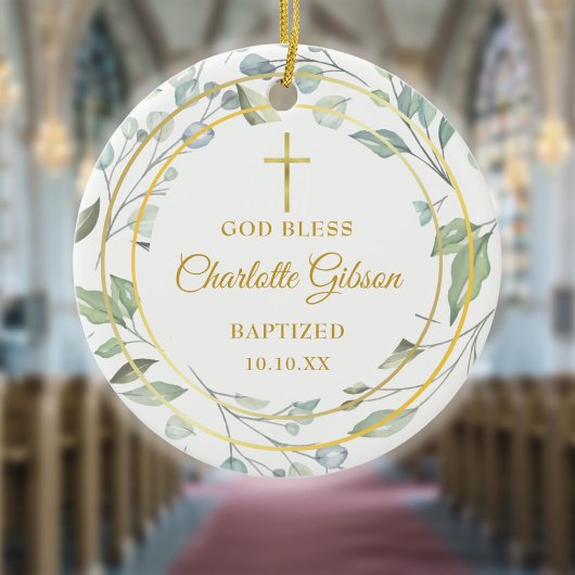 Personalisiert Laurel Garland Gold Boy Girl Taufe Keramik Ornament