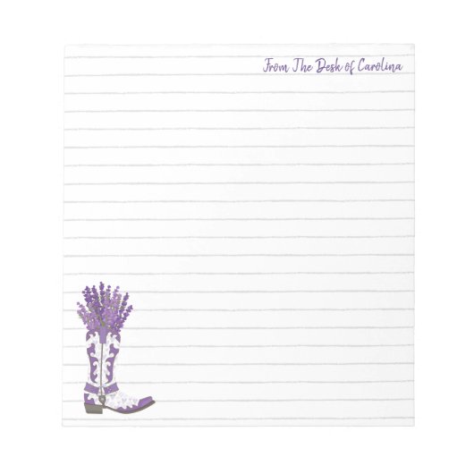 Personalisiert Lavender Cowboy Boot Notizblock (Vorderseite)