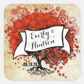 Personalisiert Lavender Heart Leaf Tree Wedding Quadratischer Aufkleber (Vorderseite)