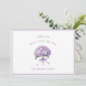 Personalisiert Lavender Hydrangea Bow Flower Girl Karte (Stehend Vorderseite)