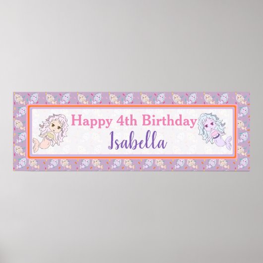 Personalisiert Lavender Mermaid Birthday Banner Poster (Vorne)