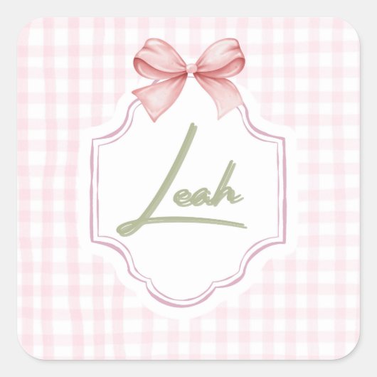Personalisiert Leah Baby Girl Kinderzimmer Bow&Gin Quadratischer Aufkleber (Vorderseite)