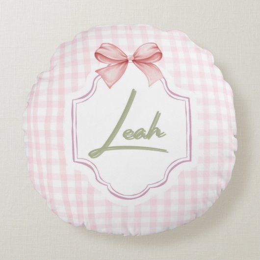 Personalisiert Leah Baby Girl Kinderzimmer Bow&Gin Rundes Kissen (Vorderseite)