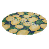 Personalisiert Lemons Greenery Navy Blue Schneidebrett (Ecke)