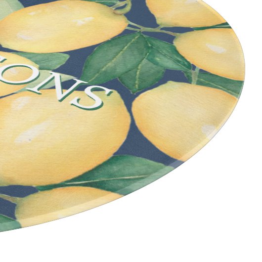 Personalisiert Lemons Greenery Navy Blue Schneidebrett (Ecke)