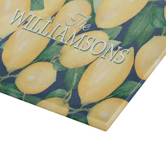 Personalisiert Lemons Navy Blue Schneidebrett (Ecke)