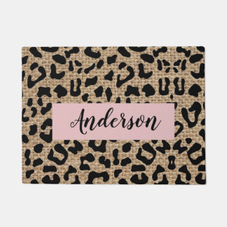 Personalisiert Leopard Burlap Nachname Doormat Fußmatte