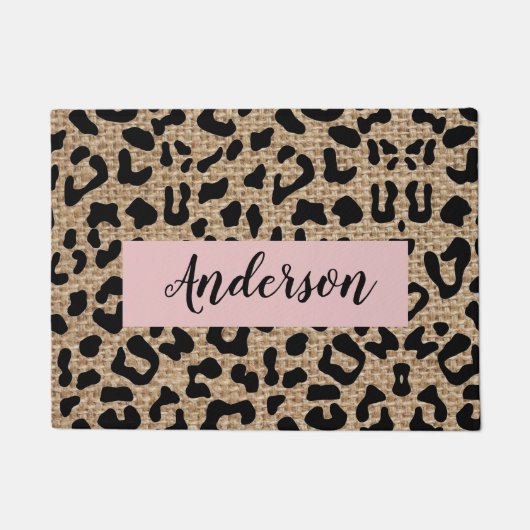 Personalisiert Leopard Burlap Nachname Doormat Fußmatte (Vorderseite)