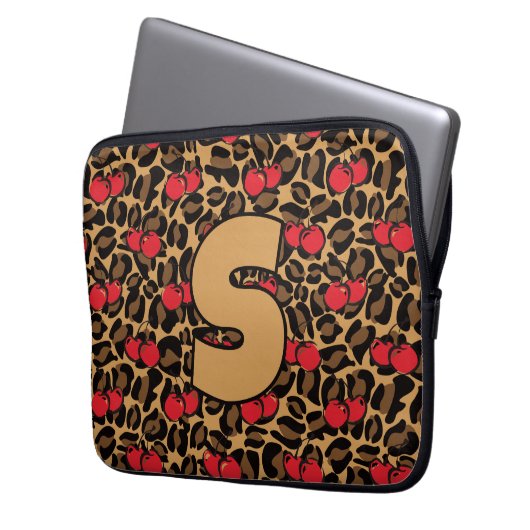 Personalisiert Leopard Cherries Laptopschutzhülle (Vorderseite Links)