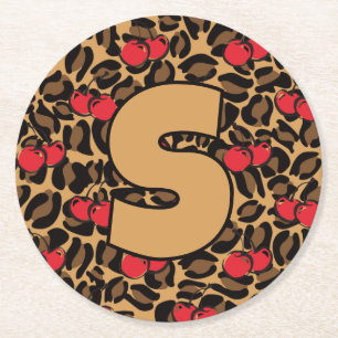 Personalisiert Leopard Cherries Runder Pappuntersetzer